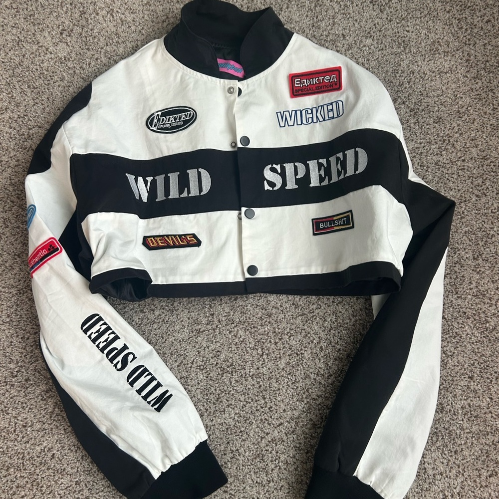 Edikted Black and White Bomber Jacket